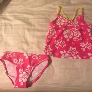Pink tropical girls tankini